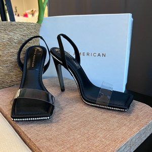 Good American BLACK Crystal Crush Lucite® Sandal Size 8.5